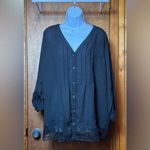 Zac & Rachel Black Button-Down Blouse - 2X